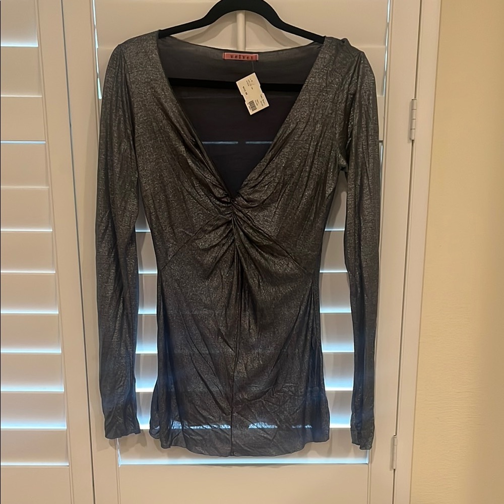 Gray Long Sleeve Ruched Top